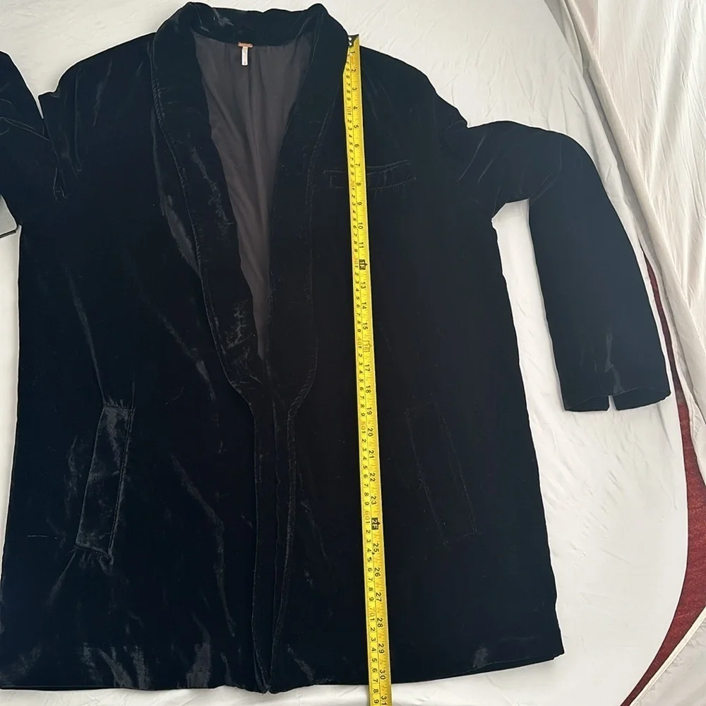 Free People Yesterday’s Muse black velvet boho longline open blazer